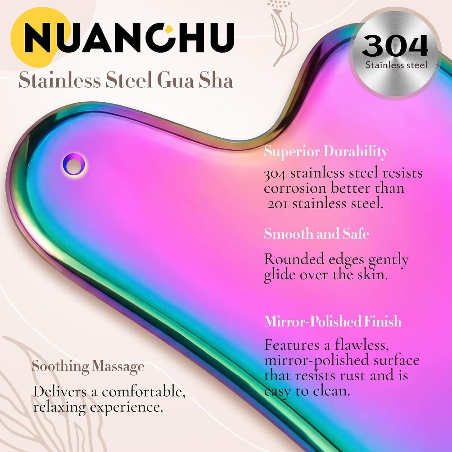Nuanchu Stainless Steel Gua Sha Facial Tool, Metal Gua Sha for Lymphatic Drainage, Guasha Face Sculpting Double Chin Reduce with Pouch Self Care Gift(304 Stainless Steel,Silver)