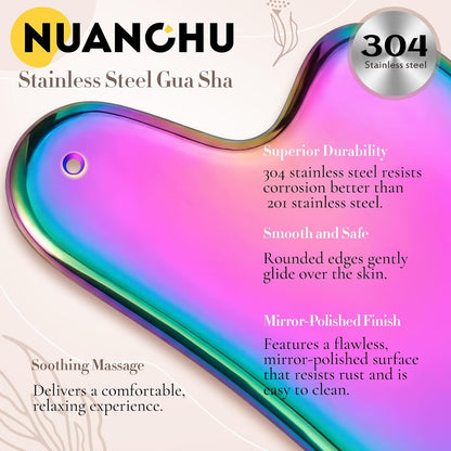 Nuanchu Stainless Steel Gua Sha Facial Tool, Metal Gua Sha for Lymphatic Drainage, Guasha Face Sculpting Double Chin Reduce with Pouch Self Care Gift(304 Stainless Steel,Silver)