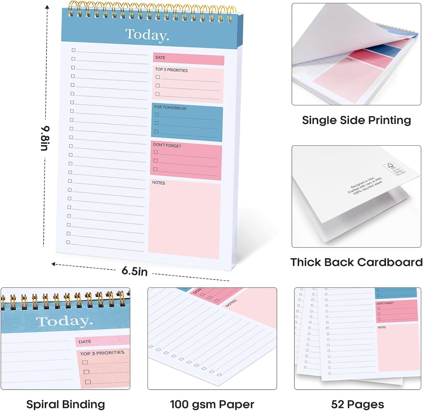 Taja To Do List Notepad - To Do List Notebook for Work with 52 Sheets, 9.8" x 6.5", Undated Daily Planner Perfect for Daily Tasks and Goal Setting, Notepad Suitable for Office, Home & School - Violet Dream