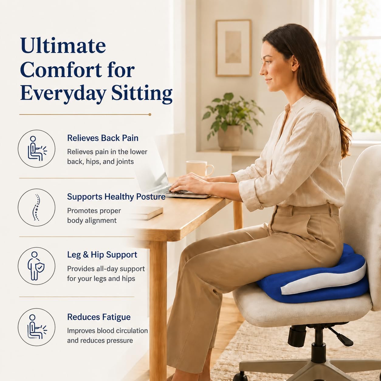 Seat Cushions for Office Chairs Wheelchair Cushion for Long Sitting Back Pain，Memory Foam Seat Car Computer Desk Chair Cushion，Coccyx Cushion for Tailbone Pain Relief Cushion Office Chair Black