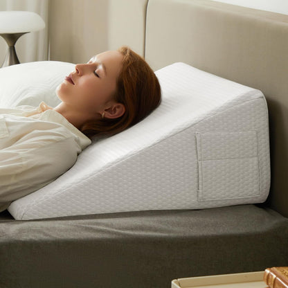 Bedluxe Wedge Pillow, 10 inch Bed Wedge Pillow for Headboard, Pillow Wedge for Acid Reflux Relief, Sleeping, Back Pain Relief, Snoring, Triangle Pillow Wedge, White/Grey