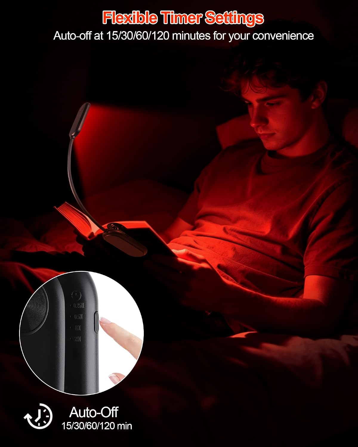 670nm Red Book Light for Reading at Night [1 Pack] - Zero Blue Light, Dimmable Reading Lights for Books in Bed, LED Book Lamp Clip on, Gift for Students Parents Nurse Studying Travel
