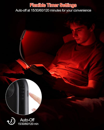 670nm Red Book Light for Reading at Night [1 Pack] - Zero Blue Light, Dimmable Reading Lights for Books in Bed, LED Book Lamp Clip on, Gift for Students Parents Nurse Studying Travel