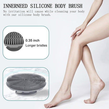 INNERNEED Food-Grade Soft Silicone Body Scrubber Shower Brush Handheld Cleansing Skin Brush, Gentle Exfoliating and Lather Well (Dark Green)
