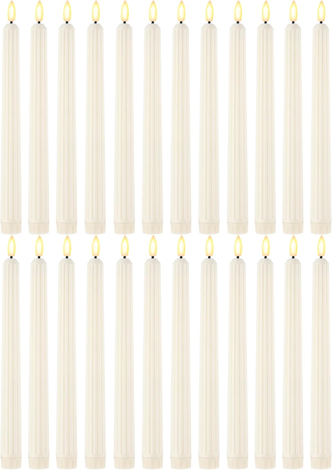 Treela 24 Pcs Flameless Taper Candles Battery Operated Bulk Fake Candles Light LED Candle Sticks Flickering Tapered for Easter Wedding Anniversary Decoration(Basic,11 Inch,Ivory)