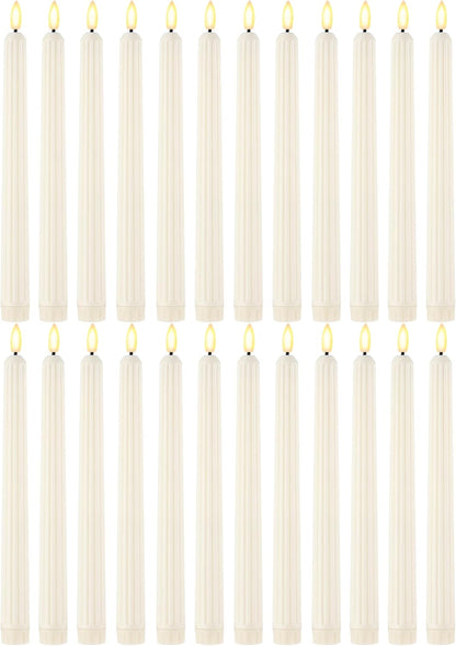 Treela 24 Pcs Flameless Taper Candles Battery Operated Bulk Fake Candles Light LED Candle Sticks Flickering Tapered for Easter Wedding Anniversary Decoration(Basic,11 Inch,Ivory)