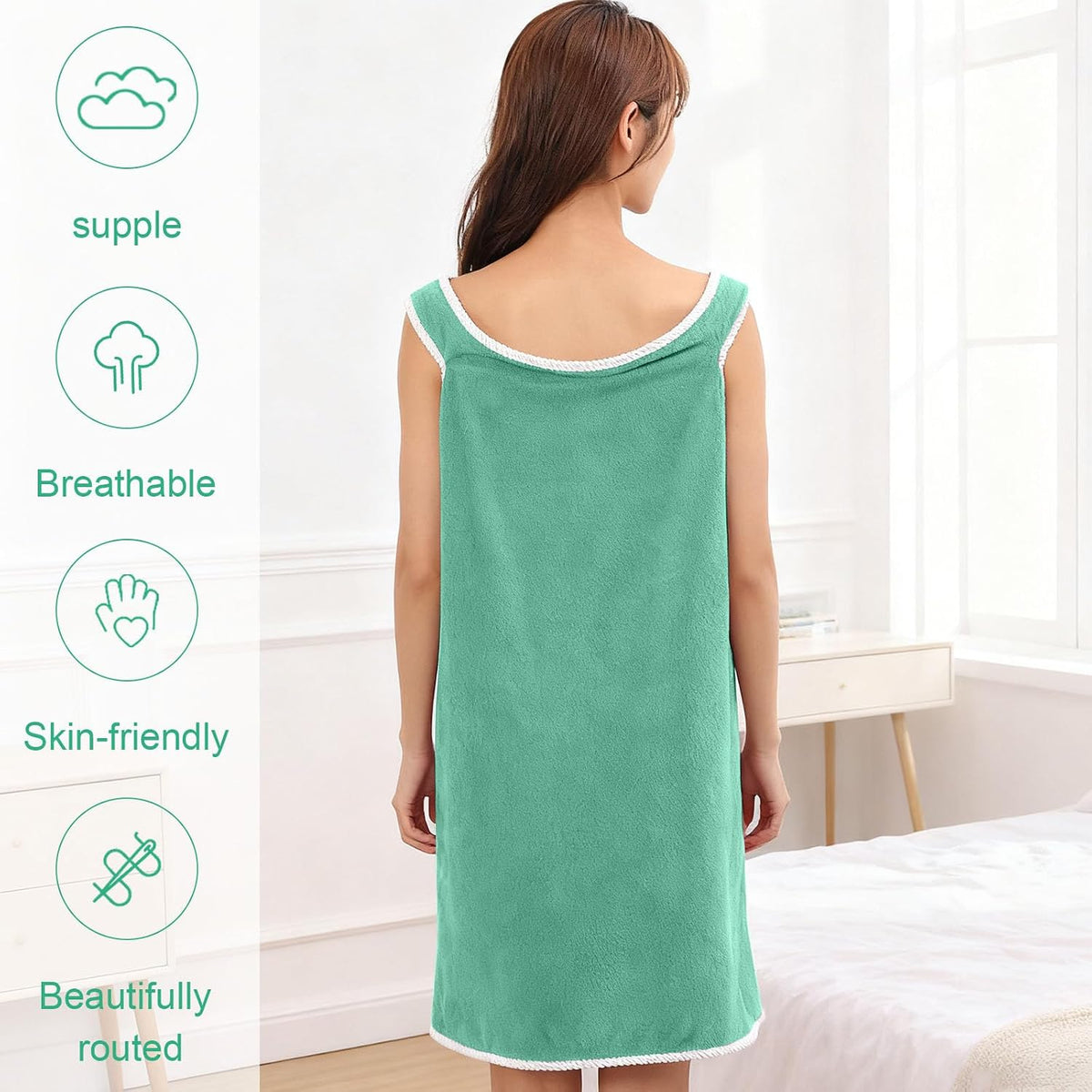 Women's Wearable Towel Bathrobe,Plus Size Wearable Shower Skirt,Quick Dry Absorbent Bath Towel for Comfortable Home Spa Body,Green, 53x31in/50-70kg