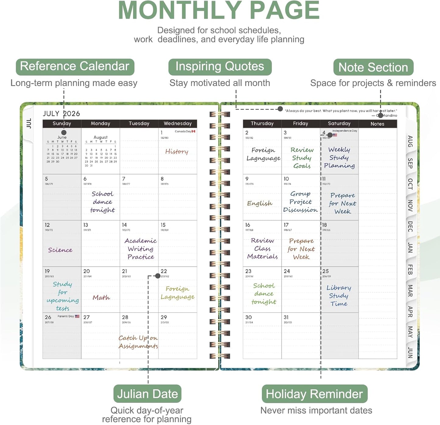 Planner 2026-2027, Weekly and Monthly Calendar Planner, JUL 2026 - JUN 2027 | A5(6.3'' x 8.5''), Hardcover, Agenda Book, Sprial Bound, Inner Pocket, Office and School Use