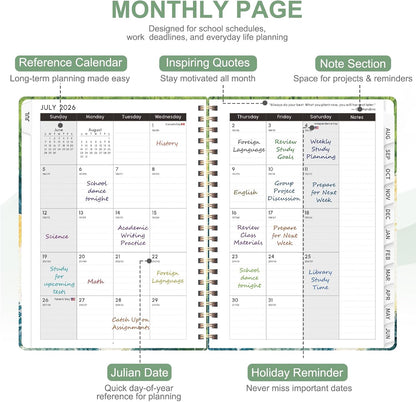 Planner 2026-2027, Weekly and Monthly Calendar Planner, JUL 2026 - JUN 2027 | A5(6.3'' x 8.5''), Hardcover, Agenda Book, Sprial Bound, Inner Pocket, Office and School Use