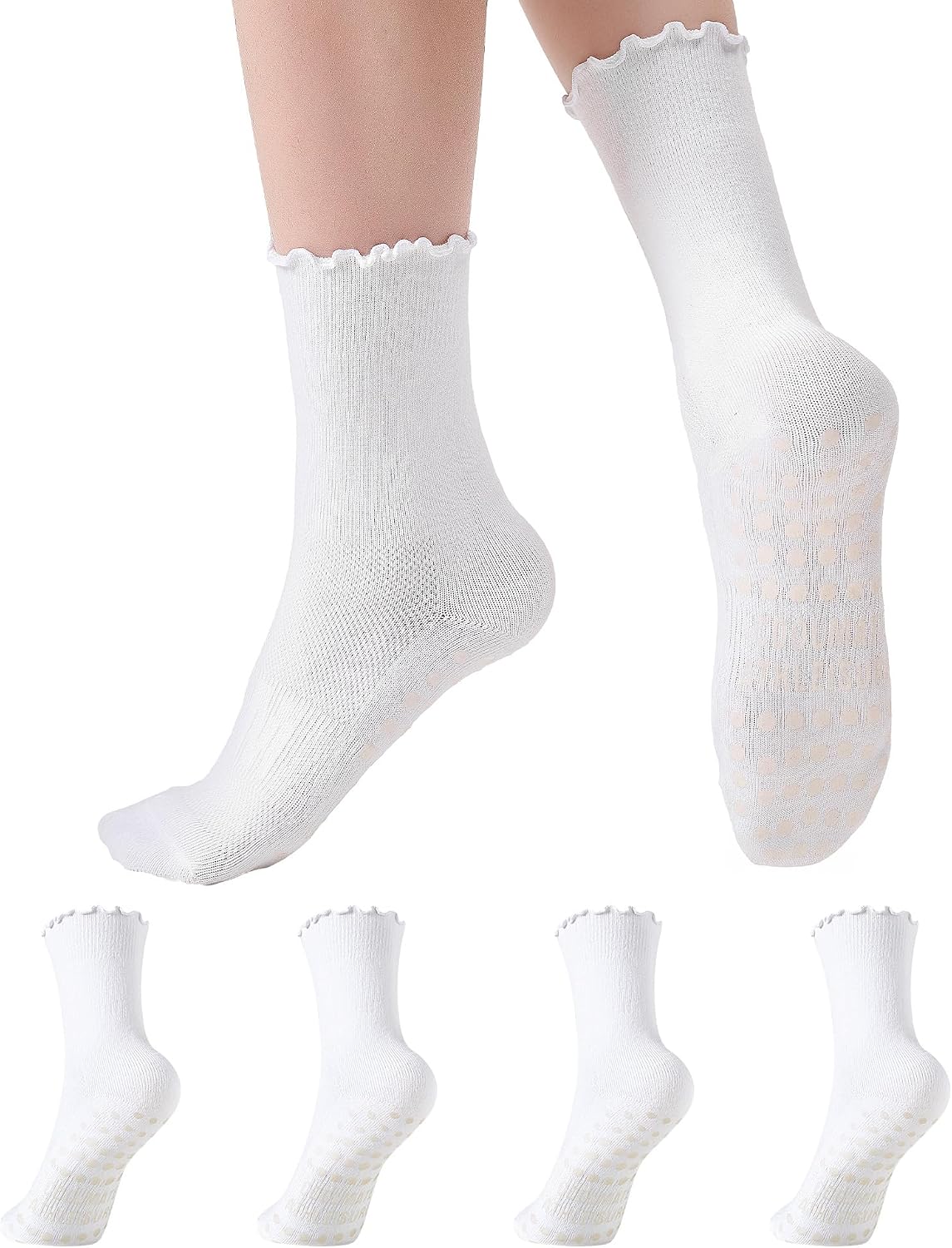 COOLMATE Pilates Socks with Grips for Women, Yoga Socks, Crew Non Slip Women for Barre, Pilates Gifts for Women - Colors B