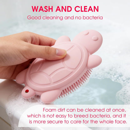 Baby Shower Brush,Kids Silicone Body and Back Exfoliating Mitt - Soft Bristles, Gentle Exfoliation, Cute Turtle Design Makes Children Love Bathing(Mint)