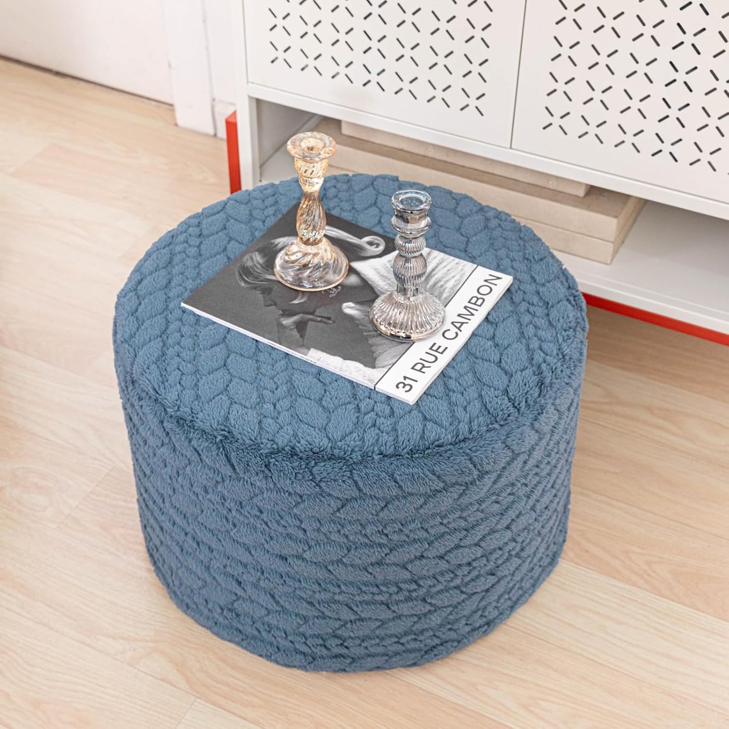 Round Pouf Ottoman 20 x 20 x 14 Inches Boho Poof Home Decor Floor Pouffe Ottoman Foot Rest for Couch Sofa Bean Bag Chairs Living Room Bedroom (Green)