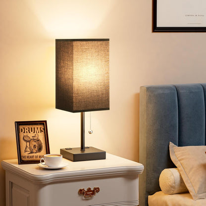aooshine Small Table Lamp for Bedroom - Bedside Lamps for Nightstand, Minimalist Night Stand Light Lamp with Square Fabric Shade, Desk Reading Lamp for Kids Room Living Room Office Dorm