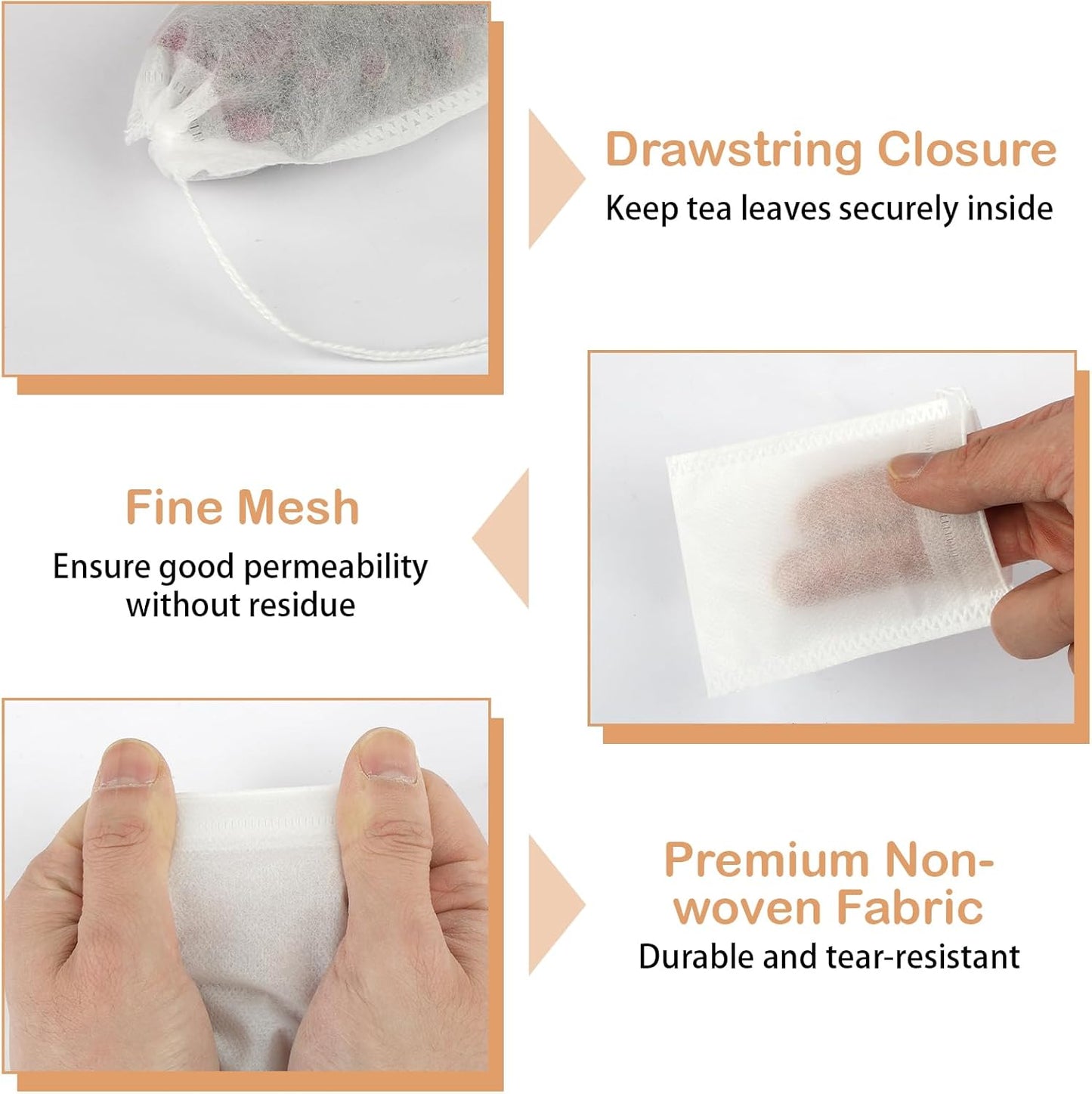 300 Pcs Disposable Tea Bags for Loose Leaf Tea, Food-grade Tea Filter Sachets with Drawstring, Empty Tea Infuser Bag for Coffee, Herbs, Spices (3.54" x 2.75")