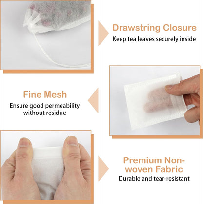 300 Pcs Disposable Tea Bags for Loose Leaf Tea, Food-grade Tea Filter Sachets with Drawstring, Empty Tea Infuser Bag for Coffee, Herbs, Spices (3.54" x 2.75")