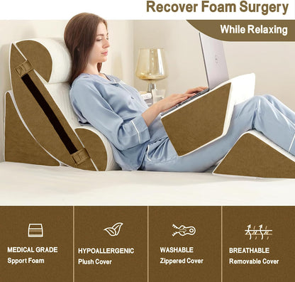 Yojoker 6pcs Orthopedic Bed Wedge Pillow Set for Sleeping, Post Surgery Foam for Body, Back and Leg Pain Relief Comfortable & Adjustable Support Pillows-Anti Snoring, Heartburn