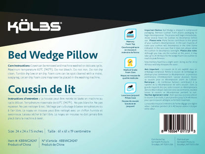 Kolbs Bed Wedge Pillow for Sleep Apnea, FSA Eligible Acid Reflux, and Back Pain Relief, with Chic Jacquard Cover - Headboard Wedges for Sleeping (5" Gentle Incline)