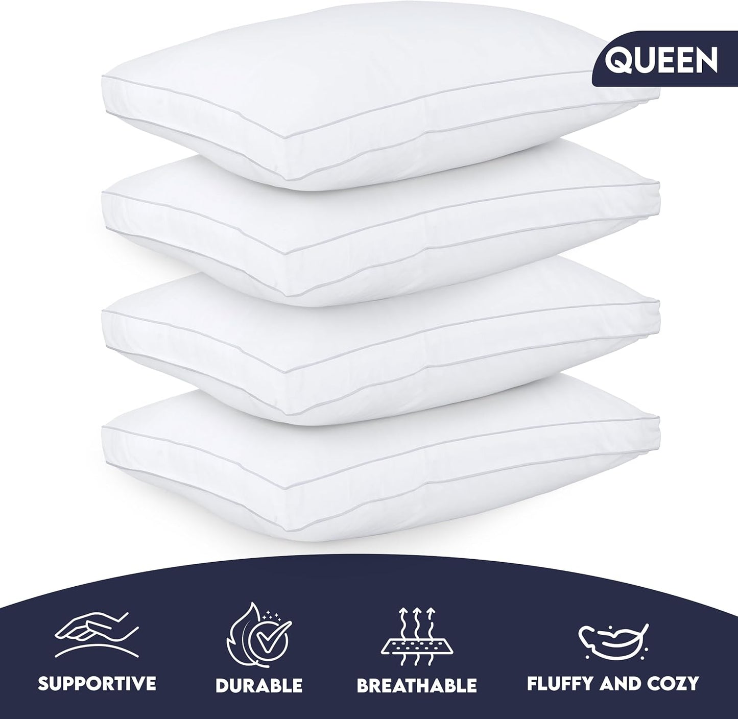Utopia Bedding Down Alternative Bed Pillows for Sleeping Queen Size (White), Set of 2, Soft & Fluffy Pillow with Cooling, Hotel Quality, Gusseted Pillow for Back, Stomach or Side Sleepers