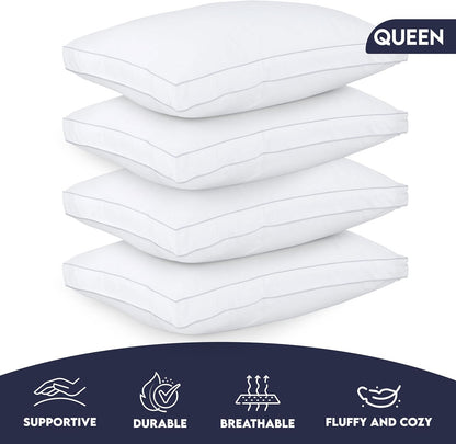 Utopia Bedding Down Alternative Bed Pillows for Sleeping Queen Size (White), Set of 2, Soft & Fluffy Pillow with Cooling, Hotel Quality, Gusseted Pillow for Back, Stomach or Side Sleepers