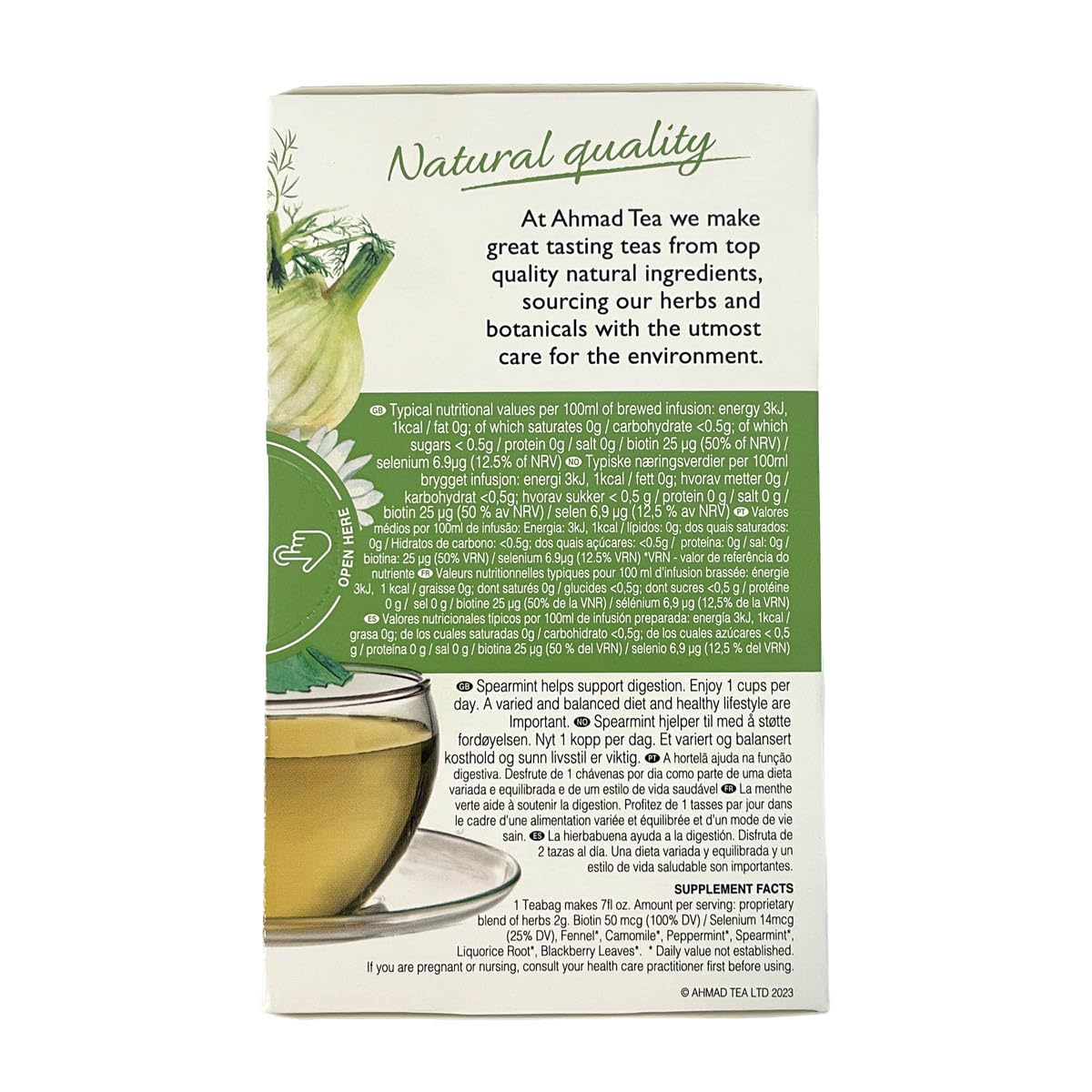 Ahmad Tea Herbal Tea, Sweet Mint, Fennel & Biotin 'Digest' Natural Benefits Teabags, 20 ct (Pack of 6) - Decaffeinated & Sugar-Free