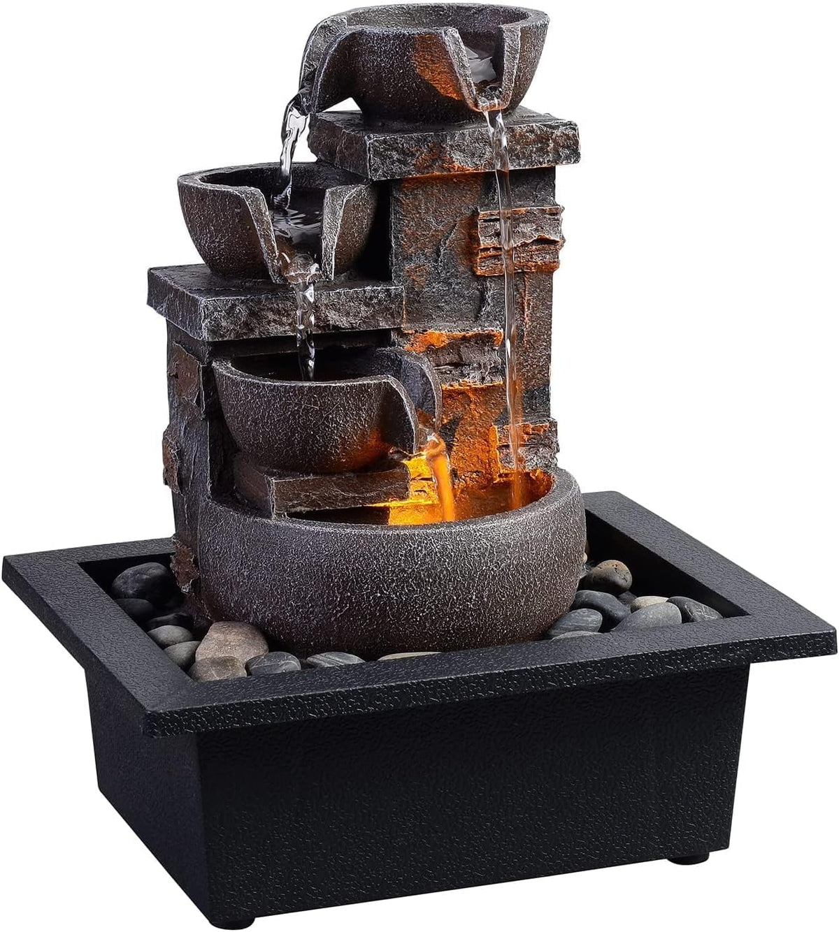 Kalona Tabletop Water Fountain, Indoor Waterfall with Resin Rock Design