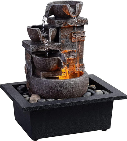 Kalona Tabletop Water Fountain, Indoor Waterfall with Resin Rock Design