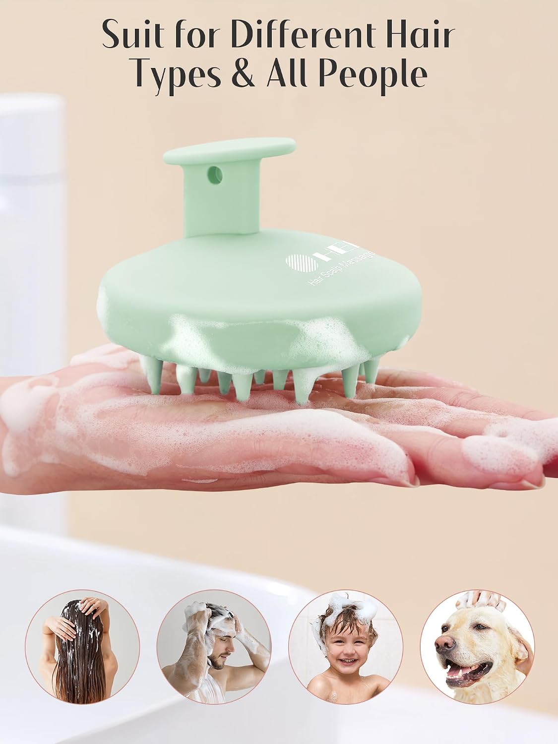 HEETA Scalp Massager Hair Growth, Scalp Scrubber with Soft Bristles, Integrated Silicone Design, Exfoliator for Dandruff Removal & Relaxation, Shampoo Brush Fit Wet Dry Hair Use, Black