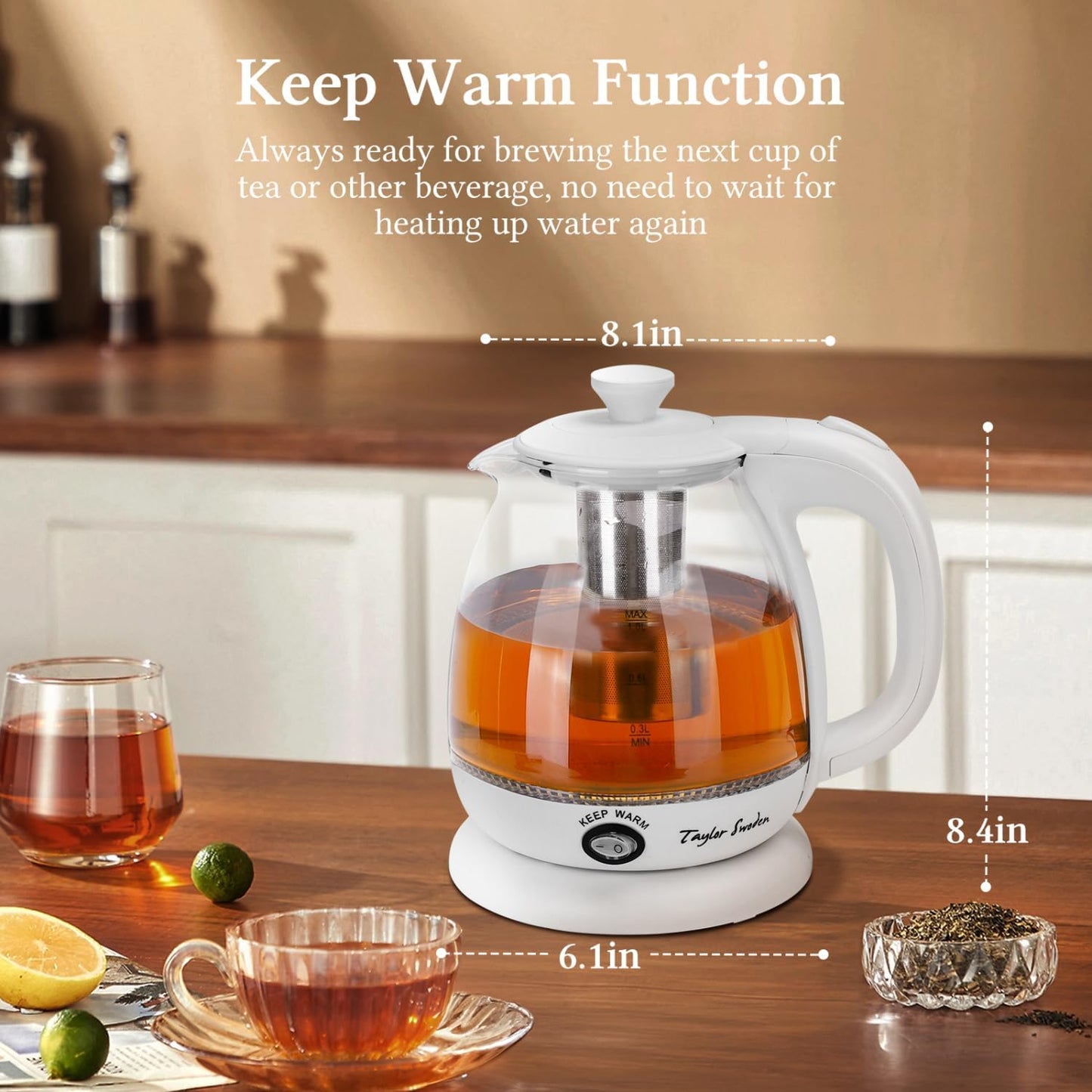 Taylor Swoden Electric Kettle with Tea Infuser, 1L Small Electric Tea Kettle with Keep Warm, LED Light Hot Water Boiler & Heater for Coffee & Teas, Auto Shut-Off & Boil Dry Protection, BPA Free, Black