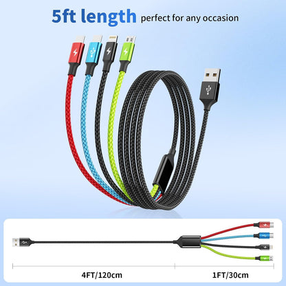 4 in 1 Multi Charging Cable, 5FT Charging Cords for Multiple Devices