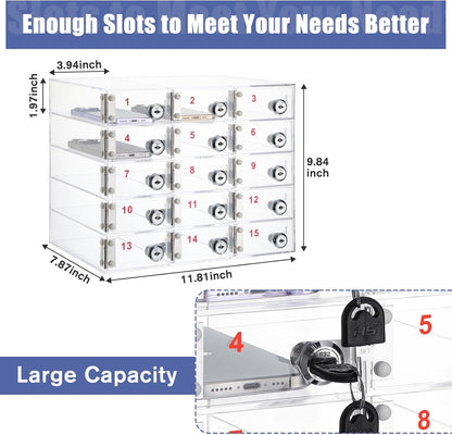 Layhit 20 Slots Cell Phone Locker Box for Classroom Clear Acrylic Cell Phone Storage Cabinet Bin with Door Locks for Classroom School Students Office Factory Employees