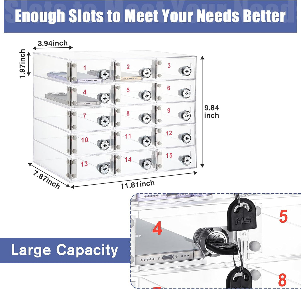 Layhit 20 Slots Cell Phone Locker Box for Classroom, Back to School, Clear