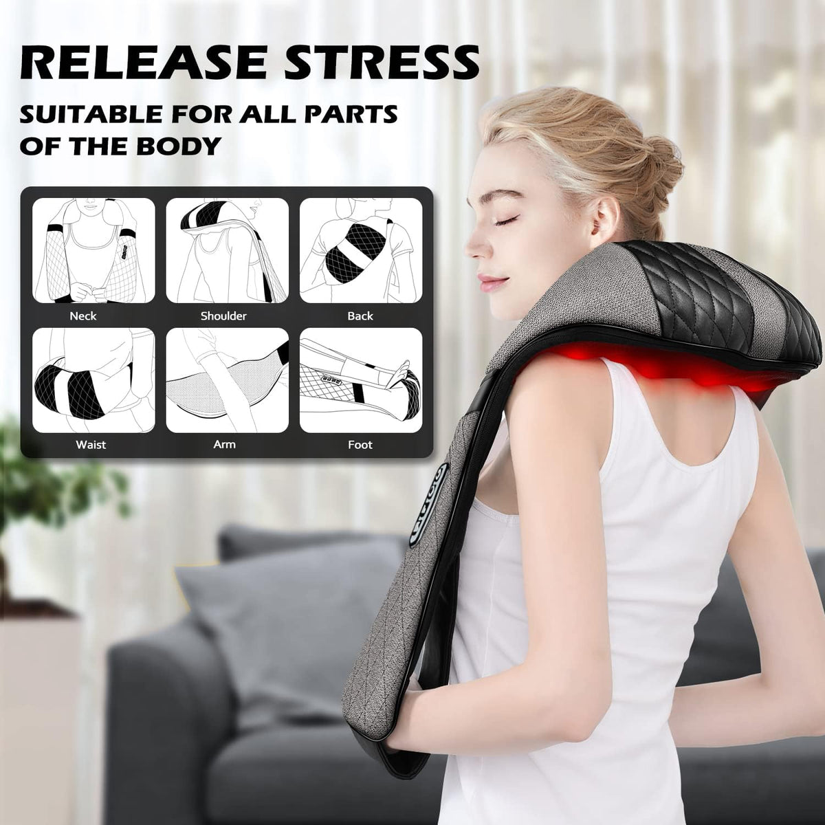 Blue Elf Shiatsu Neck Back Massager,Kneading Electric Massager with Heat