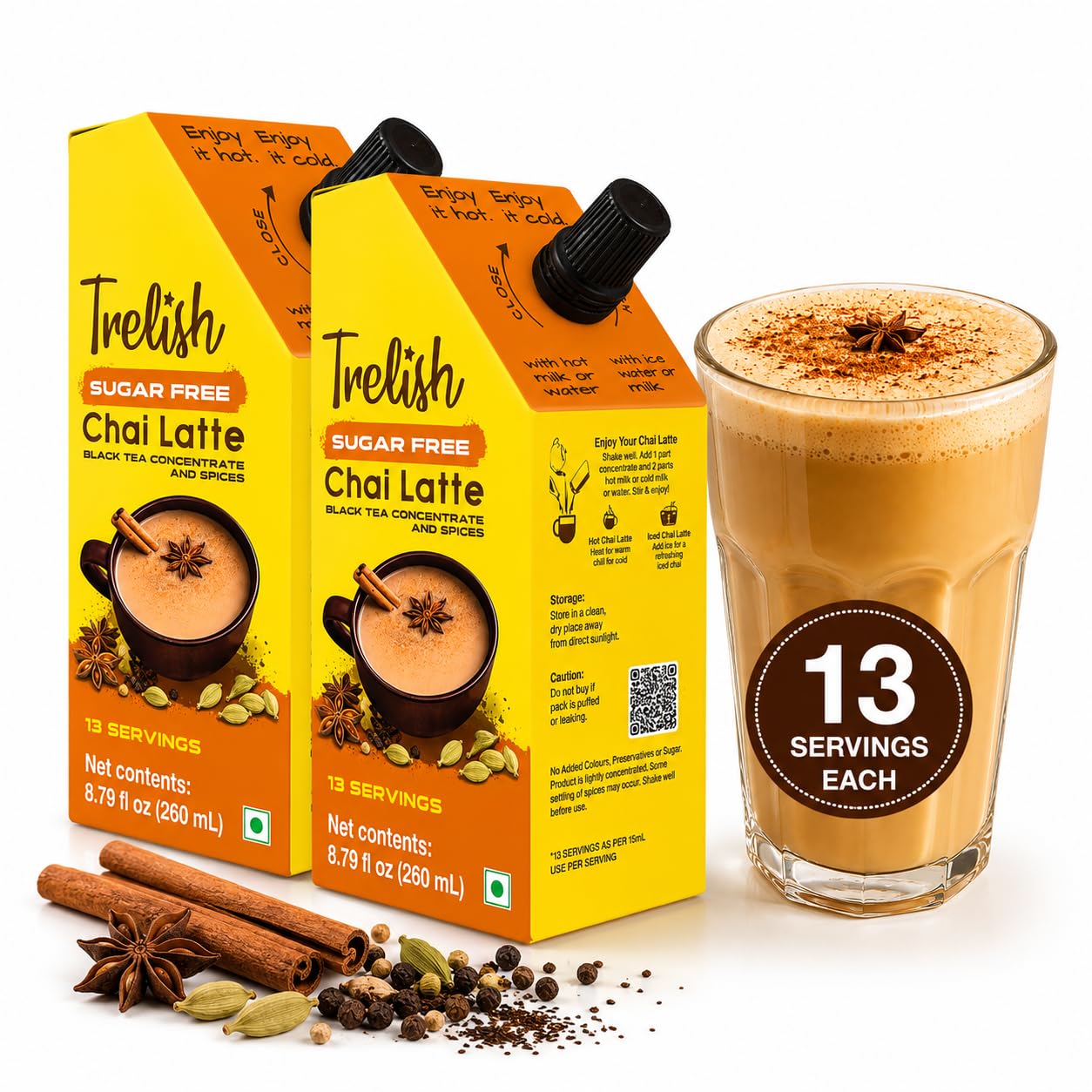 Trelish Sugar Free Chai Latte Super Concentrate | 13 servings | Black tea | Hot or iced | 8.79 fl oz