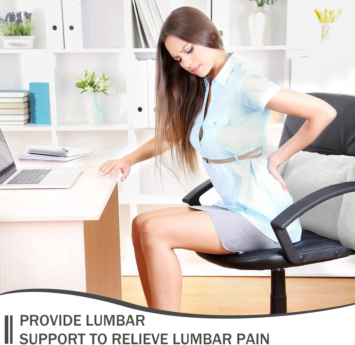 Queekay Fleece Lumbar Support Pillow 3 Section Back Pillow Office Chair for Back Support Comfortable Lumbar Cushion for Car Seat Pain Relief Sofa Rest(Gray)