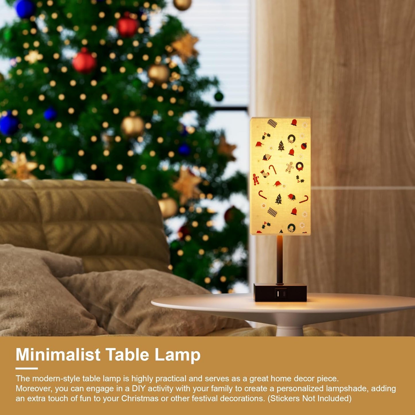 Table Lamp for Bedroom, 3 Way Dimmable Touch Bedside Lamp, Small Lamp with 2 USB C+A Charging Ports, Black Nightstand Lamps for End Table, Living Room, Desk, Bulb Included