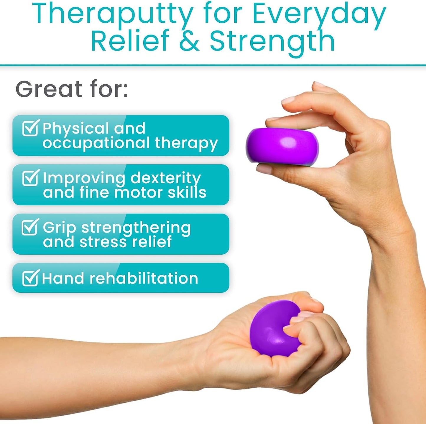 Vive Therapy Putty for Adults, for Hand (2 Pack) - Occupational Sensory Stress Relief Tools - for Physical Exercise, Finger Pain, Grip Strength, Rehab, Arthritis, Forearms, Fidgeting, Motor Skills