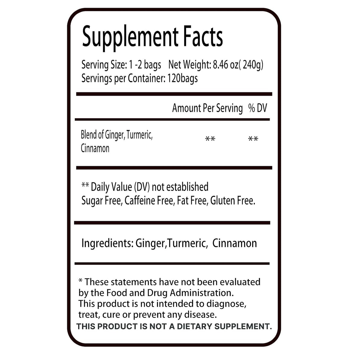 Turmeric Ginger Cinnamon Tea Bags - 100% Natural Anti-Inflammatory Herbal Blend, 120 Count Caffeine Free Vegan Wellness Tea for Digestive Health & Immune Support - Warm Spicy Comfort in Every Cup