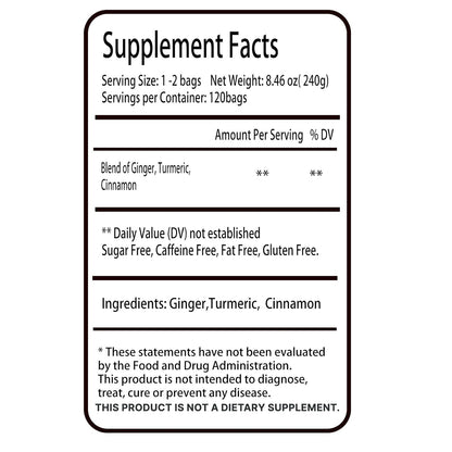 Turmeric Ginger Cinnamon Tea Bags - 100% Natural Anti-Inflammatory Herbal Blend, 120 Count Caffeine Free Vegan Wellness Tea for Digestive Health & Immune Support - Warm Spicy Comfort in Every Cup