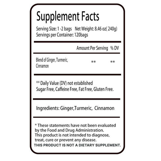 Turmeric Ginger Cinnamon Tea Bags - 100% Natural Anti-Inflammatory Herbal Blend, 120 Count Caffeine Free Vegan Wellness Tea for Digestive Health & Immune Support - Warm Spicy Comfort in Every Cup