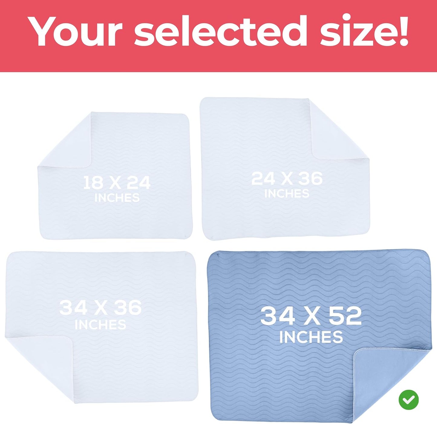 Utopia Bedding Washable Underpads 34" x 36" (Pack of 4), Waterproof Reusable Heavy Absorbency Incontinence Bed Pads for Adults, Kids, Elderly and Pets, Bedwetting Pads for Sofa and Couch (Blue)