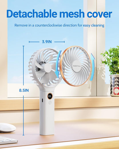 SWEETFULL Handheld Portable Fan, 5000mAh Rechargeable Battery, 6 Speed Wind, LED Digital Display, Foldable Electric Personal Mini Travel Fan with Backup Power, Summer Essentials Gifts for Women Girl