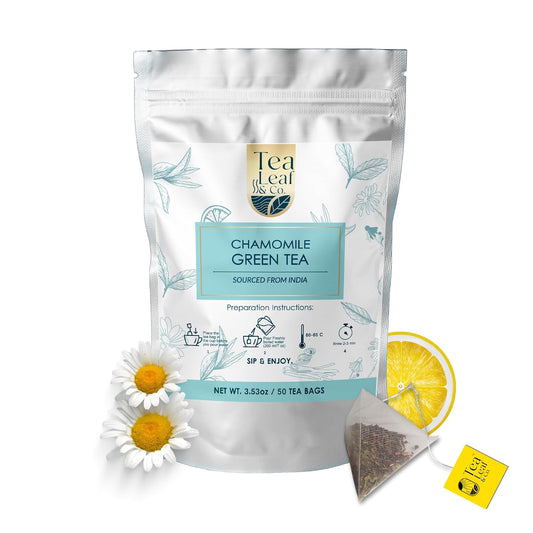 Chamomile Green Tea (3.5oz/100gm), Natural Herbal Infusion, 50 Tea Bags