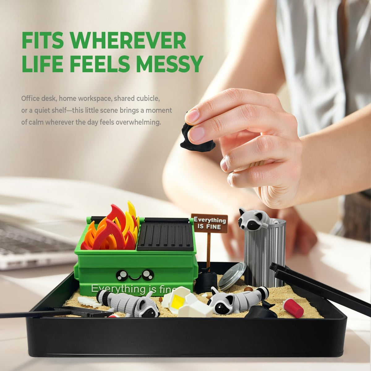 Dumpster Fire Zen Garden for Desk, Funny Coworkers Office Accessory Gifts