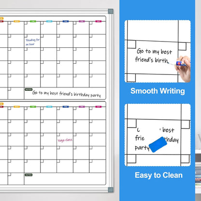 Magnetic Dry Erase Board Calendar for Wall 36" x 24", Monthly Calendar Whiteboard for Wall, Planning Board Bulletin Board Portable Board for Office, School, Home, Kitchen, Planning, Memo