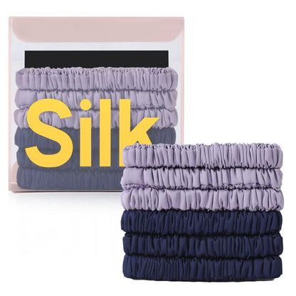 6Pcs Silk Hair Ties 100% Pure Mulberry Silk Scrunchies for Women Girls | No Hair Crease, Anti Frizz, Gentle Hold, No Damage, Black Brown Pink
