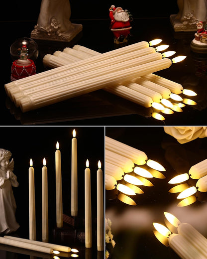 Treela 24 Pcs Flameless Taper Candles Battery Operated Bulk Fake Candles Light LED Candle Sticks Flickering Tapered for Easter Wedding Anniversary Decoration(Basic,11 Inch,Ivory)
