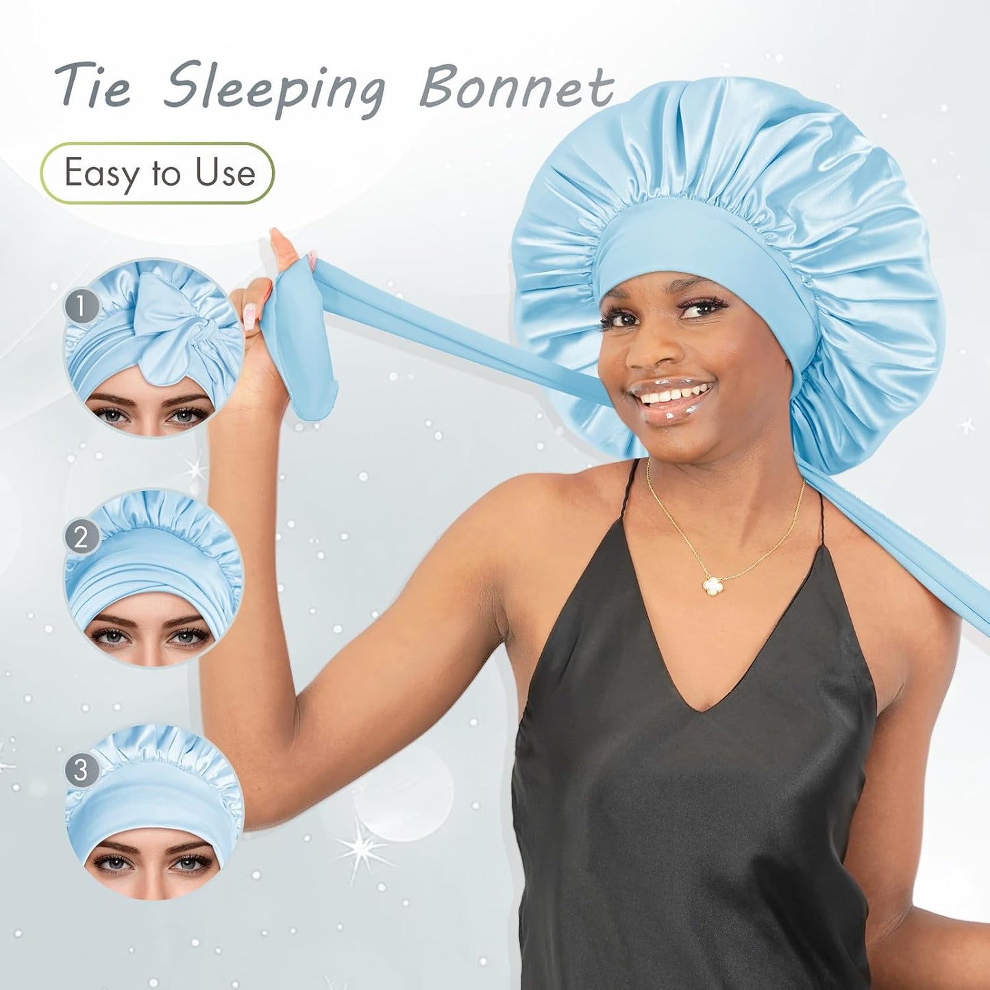 BONNET QUEEN Silk Bonnet for Sleeping for Women Satin Bonnet Night Cap for Curly Hair with Tie Band, Single Layer, Cream Pink