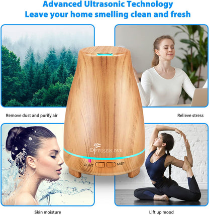Diffuserlove Diffuser 2 Pack Essential Oil Diffuser 200ML Remote Control Ultrasonic Aromatherapy Diffuser Mist Humidifiers for Bedroom Office Yoga