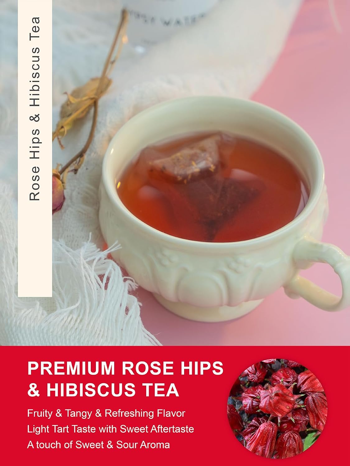 TeeLux Rosehip & Hibiscus Tea Bags, Tart & Fruity Taste, 60 Count