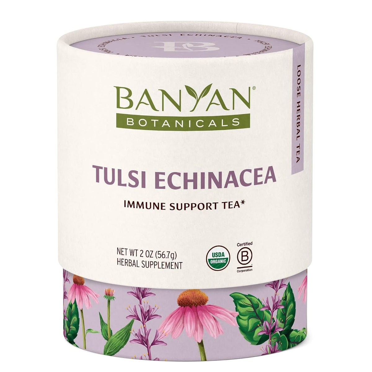 Banyan Botanicals Tulsi Echinacea Tea – Organic Immune Support with Turmeric & Rosehip – Caffeine Free Tea for Healthy Immune Function* – 2 oz. – Non-GMO Sustainably Sourced Herbal Loose Leaf